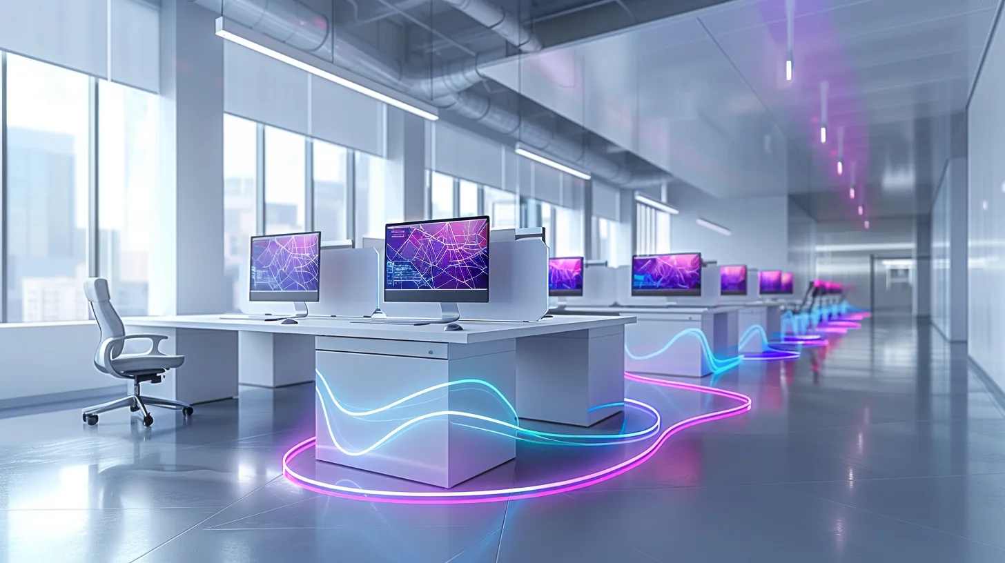 Futuristisches Büro für KI-gestützte Kundenkommunikation