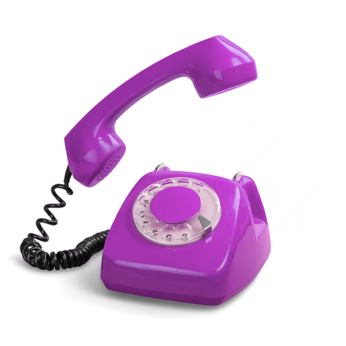 Lila Retro-Telefon mit abgehobenem Hörer